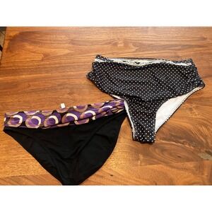 Kenneth Cole Purple Geometric & Polka Dot Lace Trim Bikini Bottoms Lot of 2 10